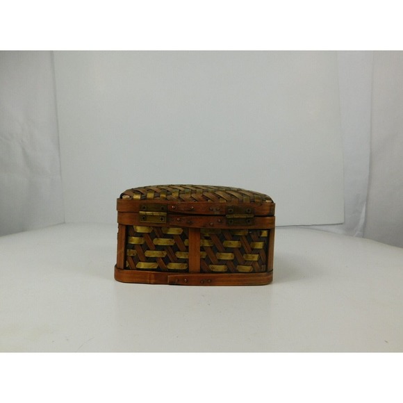Vintage Bombay Set of 2 Nesting Wood Metal Woven Storage Boxes Hinged Lids Latch - Picture 12 of 16